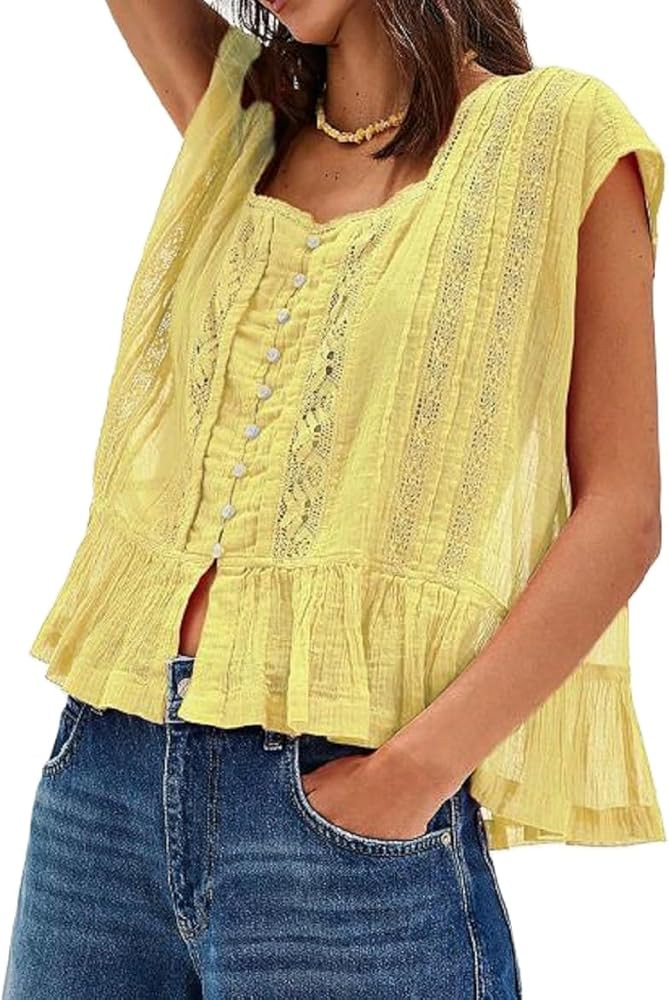 Women Pleated Crop Tank Tops Sleeveless Bow Tie Babydoll Peplum Shirt Going Out Blouse Loose Summ... | Amazon (US)