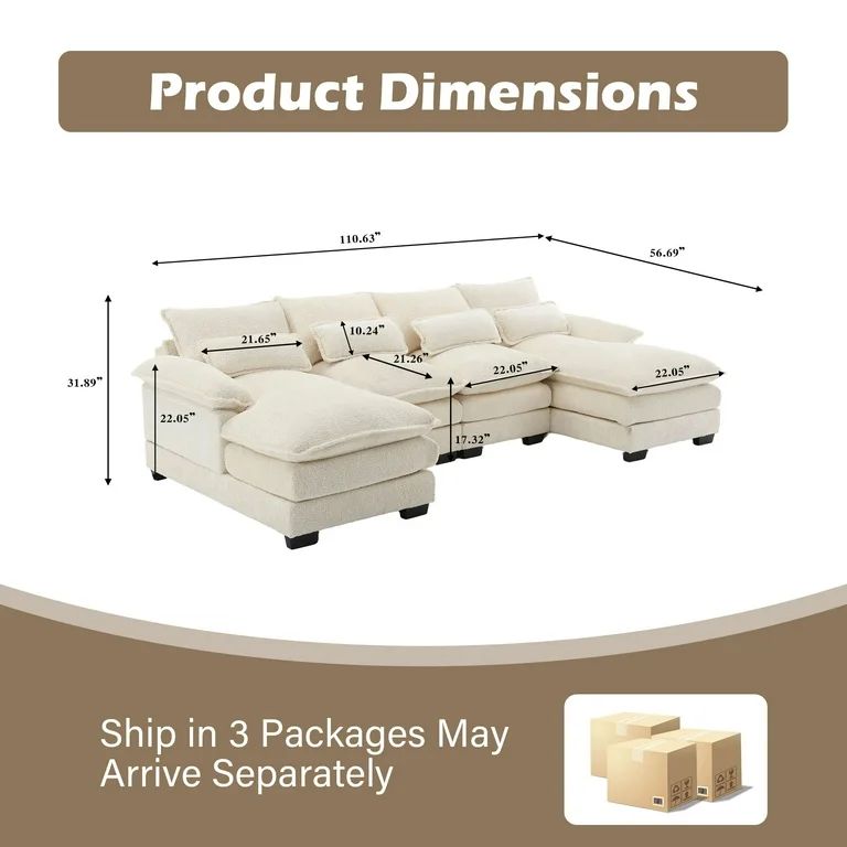 JONPONY 110.63" Oversized U Shaped Couch, 4 Seat Sectional Sofa, Convertible Upholstery Symmetric... | Walmart (US)