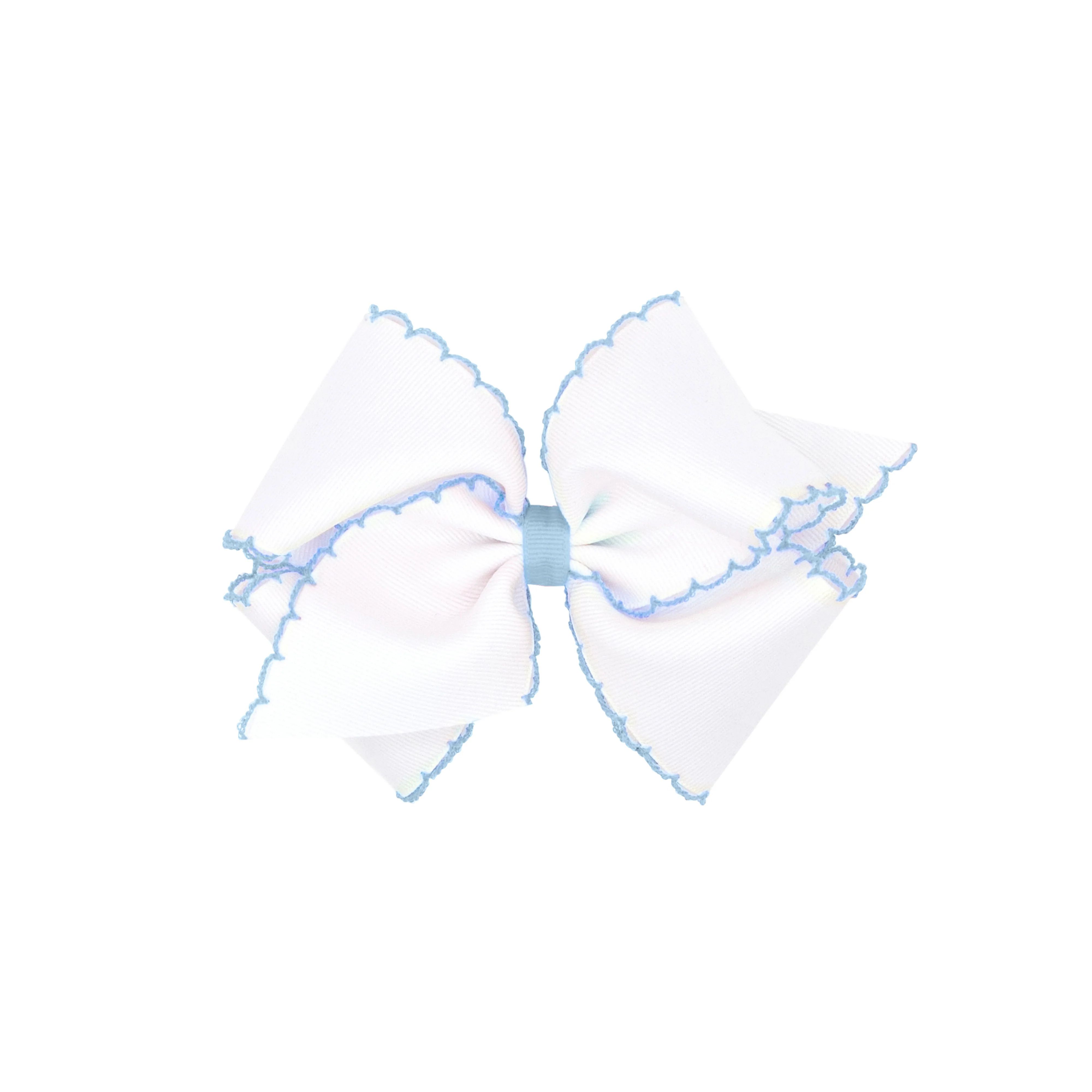 Wee Ones Moonstitch Hair Bow - Worth Avenue White with Light Blue | The Beaufort Bonnet Company
