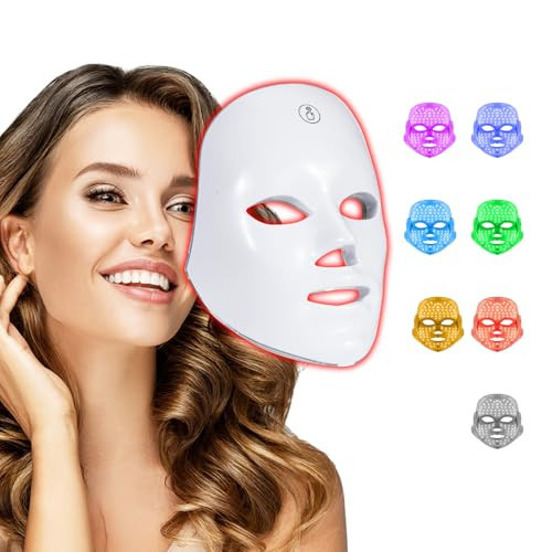 BeaRay LED Face Mask Light Therapy – 7-in-1 Colors Facial Skin Care Mask for At-Home Use, Portable, Cordless & USB Rechargeable (White) | Amazon (US)