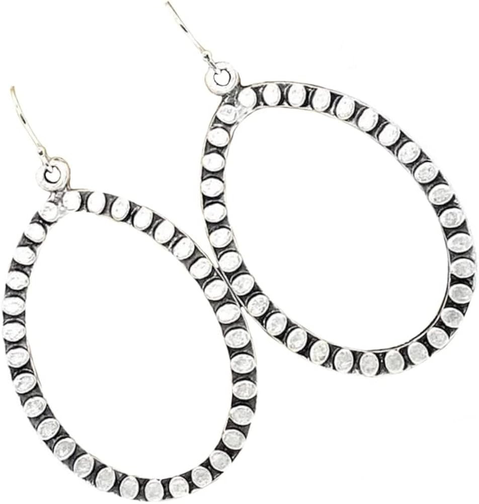 Oval Teardrop Detail Hoops on Sterling Silver Earrings | Amazon (US)