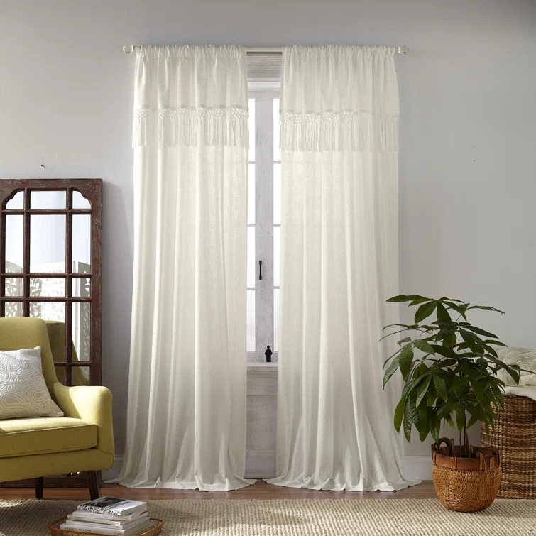 Joplin 100% Cotton Solid Semi-Sheer Rod Pocket Single Curtain Panel | Wayfair North America