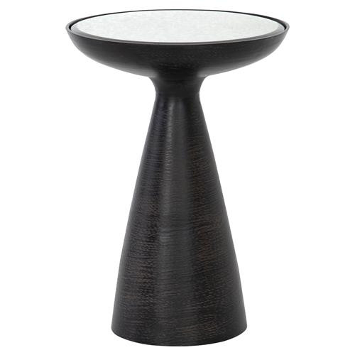 Lupe Industrial Loft Ash Glass Top Black Aluminum Pedestal Round Side End Table | Kathy Kuo Home