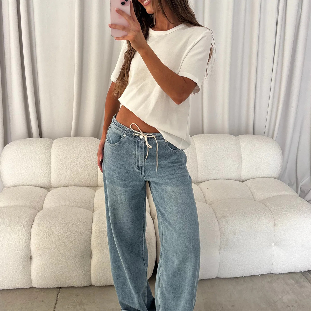 Lia Drawstring Wide Leg Pants in Blue Bell | Worth Collective