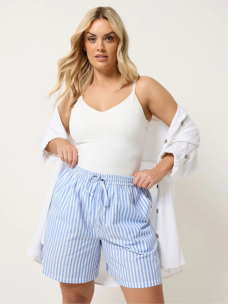 Kopen  Blauw - Yours Curve Striped Woven Shorts van Next Nederland | Next EU