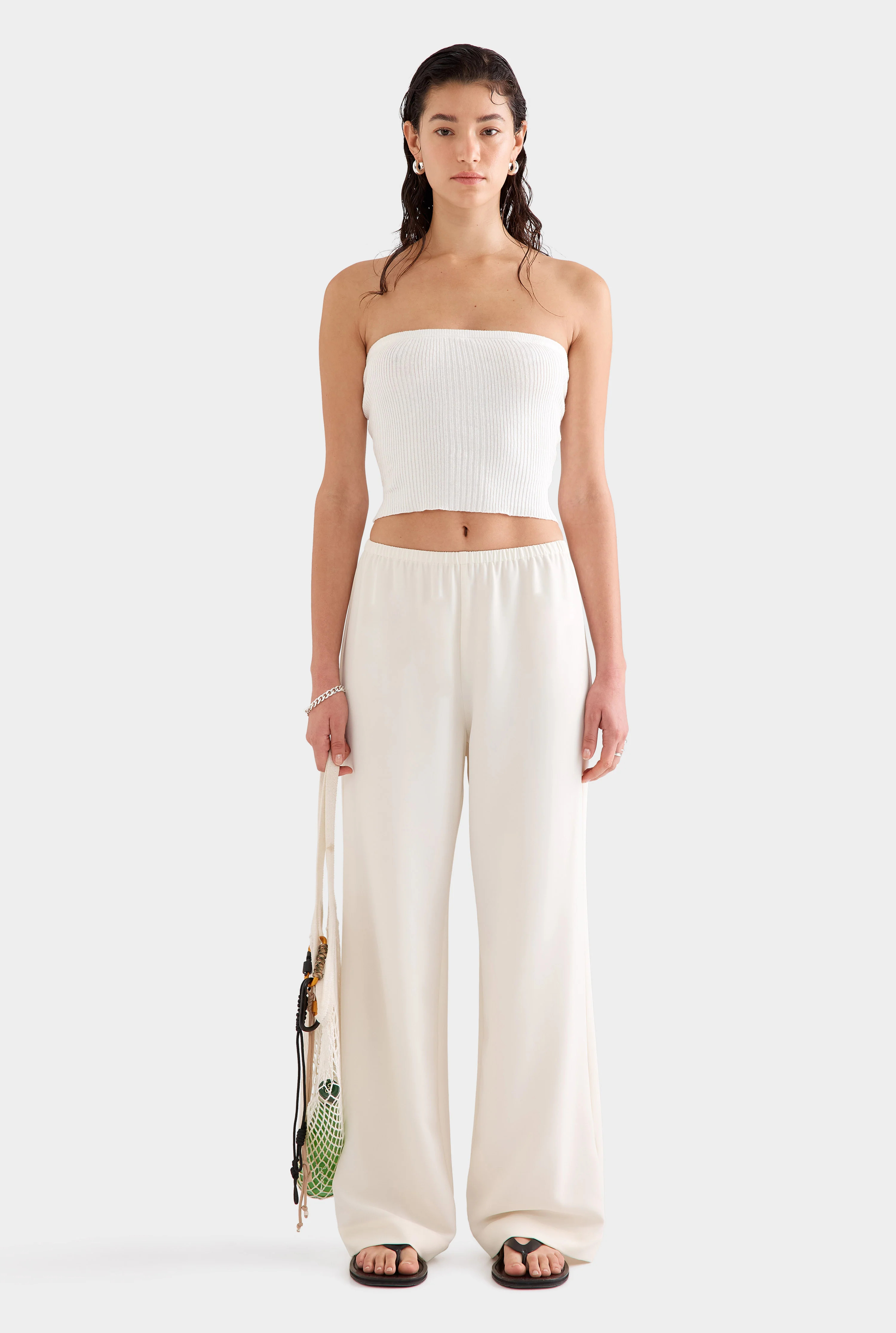 Womens Crepe Elastic Waist Pant in Off White | Venroy | Venroy AU