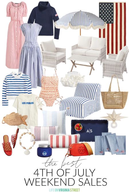 My top picks from the best 4th of July weekend sales! Includes cute summer dresses, a vintage style American flag, designer look for less patio furniture, outdoor pillows, a scalloped tray, wicker fish purse, graphic tees, polka dot swimsuit, striped beach umbrella, outdoor chair, woven tote and more! Get all the sources and codes here: https://lifeonvirginiastreet.com/the-best-2024-4th-of-july-weekend-sales/.
.
#ltksalealert #ltkhome #ltkswim #ltkfindsunder50 #ltkfindsunder100 #ltkstyletip #ltkseasonal #ltksummersales #ltkwedding #ltkshoecrush #ltkitbag #ltkover40 #ltkmidsize 

#LTKSaleAlert #LTKSummerSales #LTKSeasonal