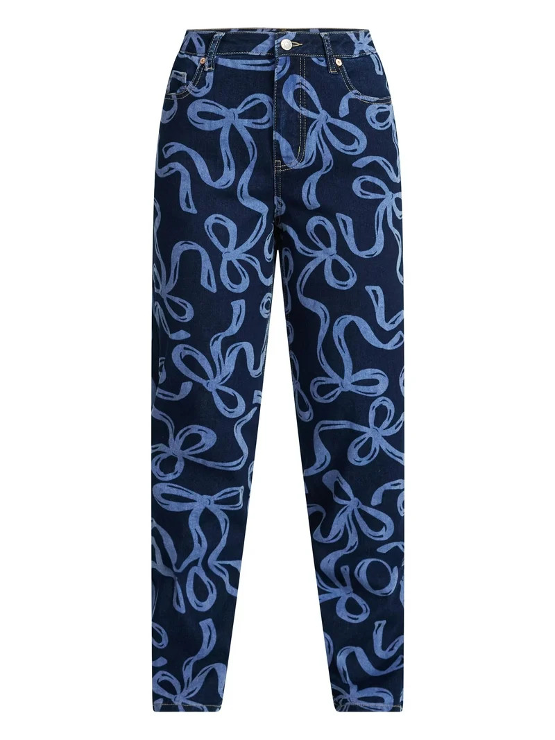 Madden NYC Women's Bow Print Jeans, 32" Inseam, Sizes 00-18 | Walmart (US)