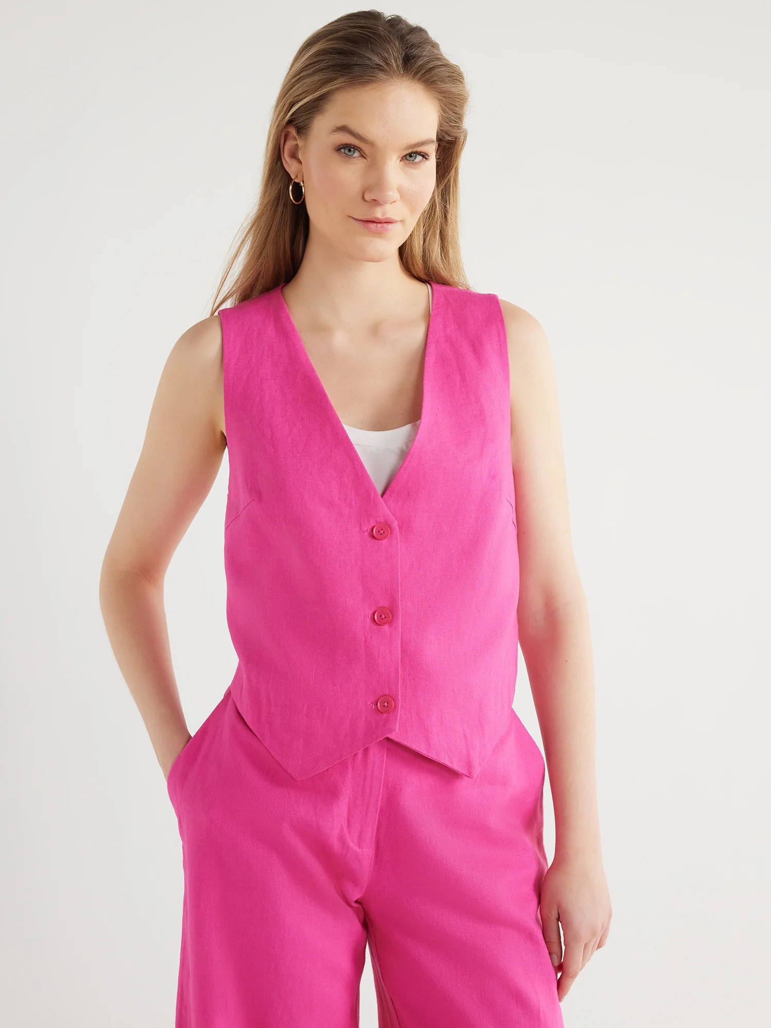 Scoop Women's Tailored Linen Vest, Sizes XS-XXL | Walmart (US)