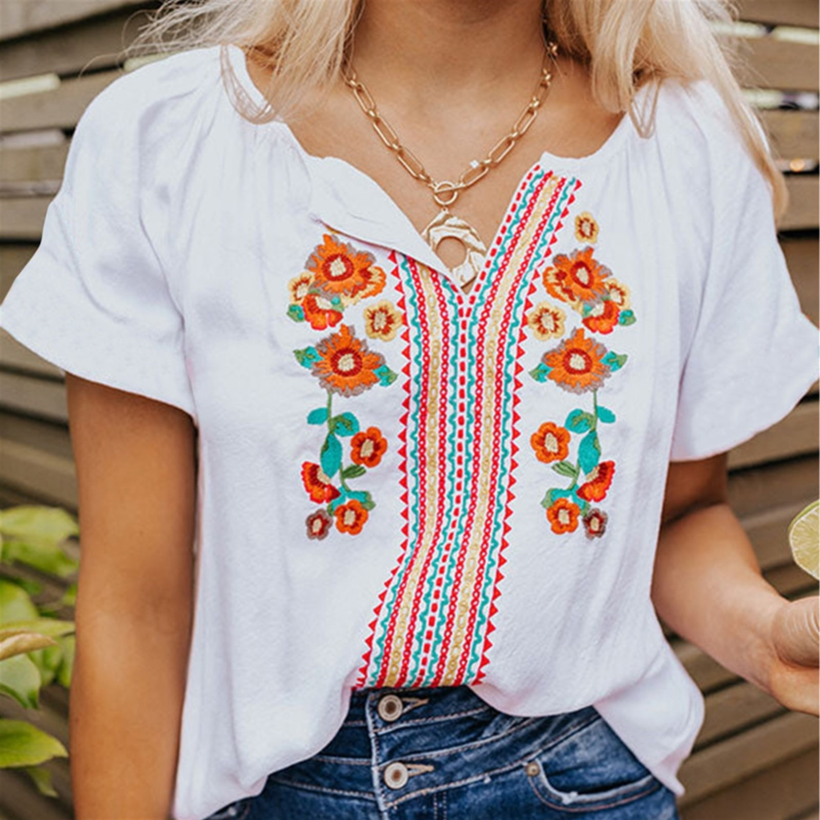 Floral Embroidered Lightweight Top | Jane