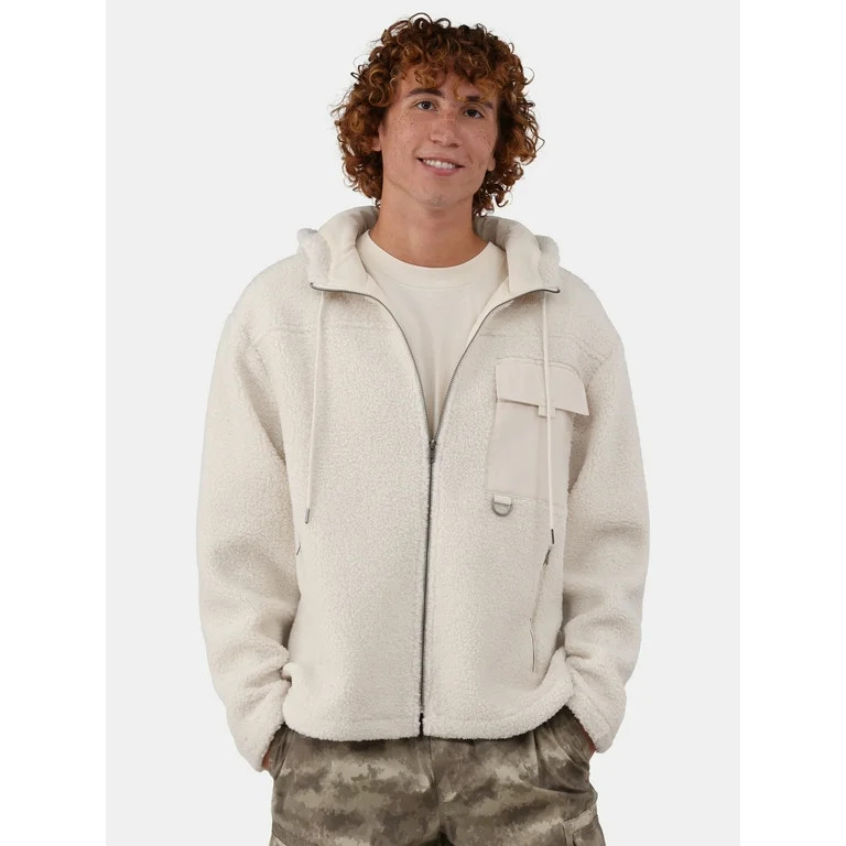 No Boundaries Men's & Big Men's Faux Shearling High Pile Fleece Full Zip Hoodie, Sizes XS-3XL | Walmart (US)