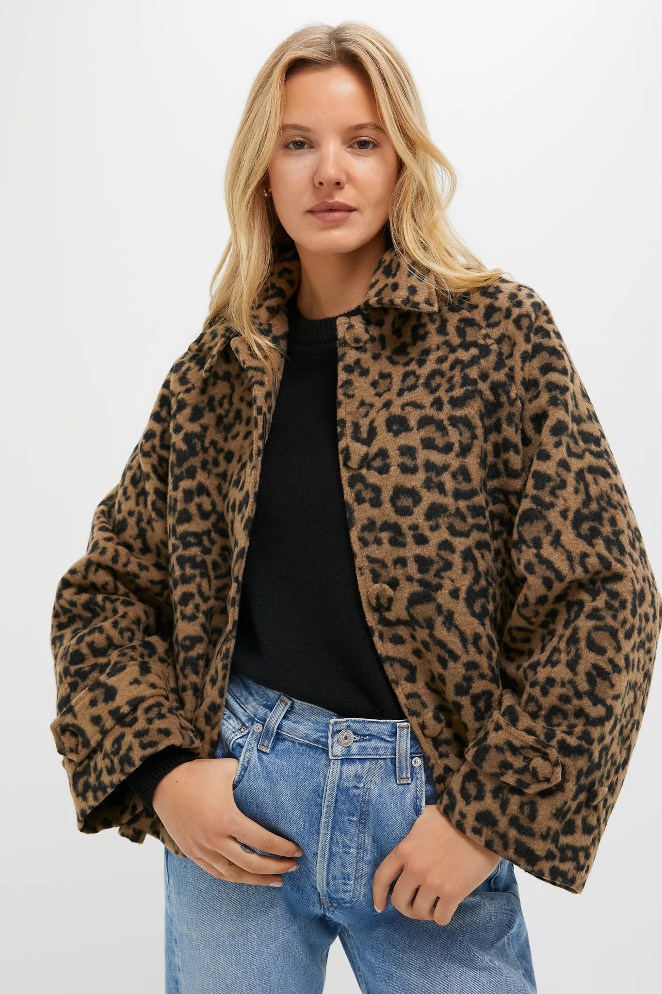 Brushed Wool Leopard Drew Short Trench Coat | Tuckernuck (US)