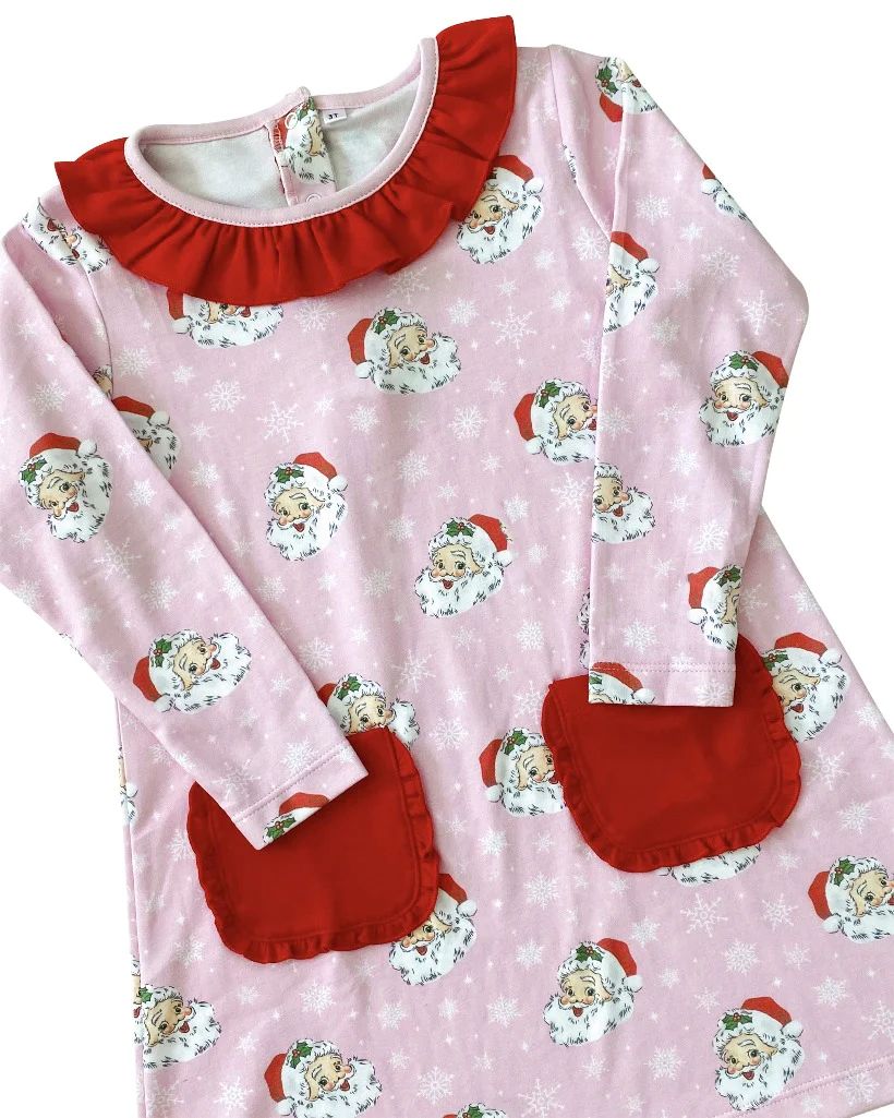 Vintage Santa Pink Pima Dress | Smockingbird Kids