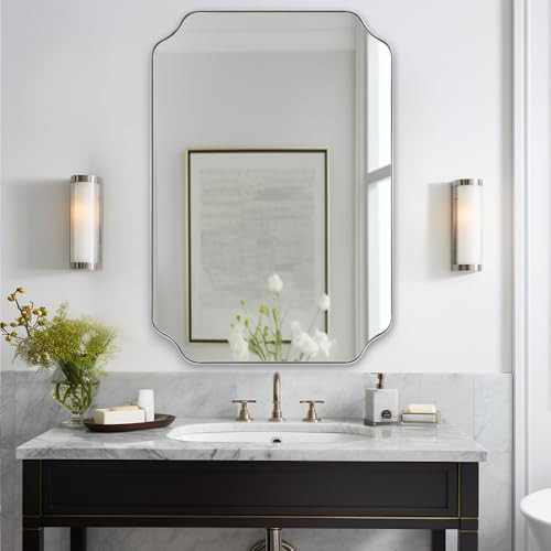 ANDY STAR Chrome Scalloped Mirror, 26x38 Inch Polished Chrome Rectangle Mirror, Unique Bathroom Mirror with Scalloped Edge Design, Rust-Proof Stainless Steel 1’’ Frame, Home Decor | Amazon (US)