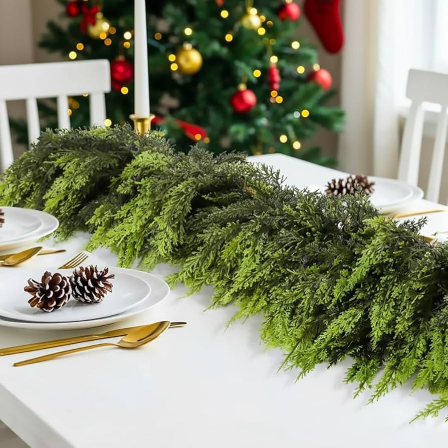 2 Pcs Artificial Cedar Garlands, 6 FT Real Touch Winter Cedar Garland, Green Artificial Greenery ... | Amazon (US)