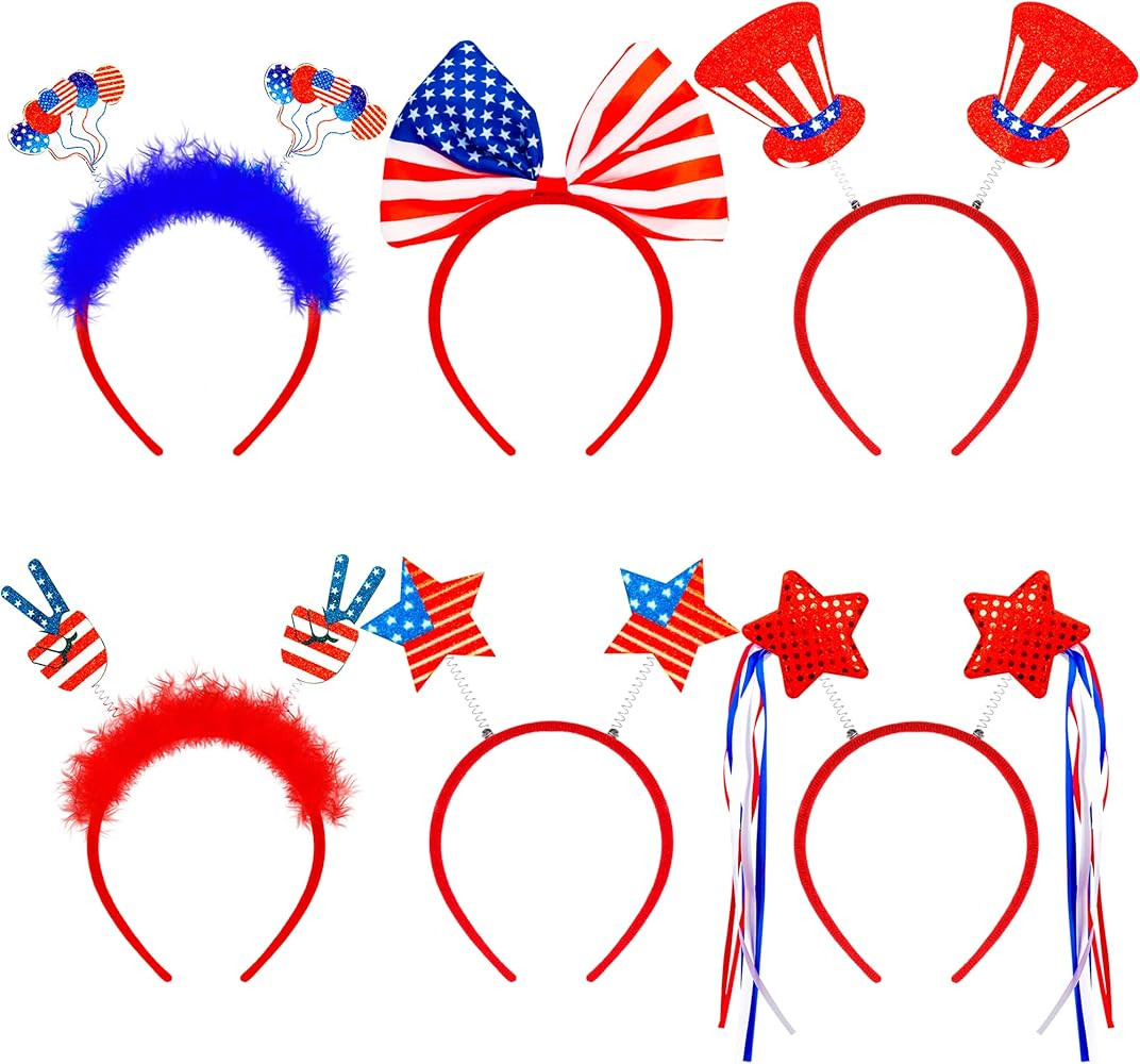 4th of July Headband, Fourth of July Accessories, Felt Patriotic Head Boppers Pack for 4th of Jul... | Amazon (US)