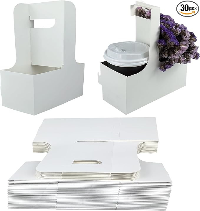 30 Pack 2-Cup Drink Carrier with Handle, Disposable White Cardboard Paper Cup Holder for Cold/Hot... | Amazon (US)