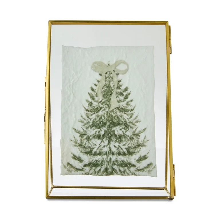 Christmas Tree Print Framed Tabletop Decoration, Gold and Green, 7" x 5", by My Texas House | Walmart (US)