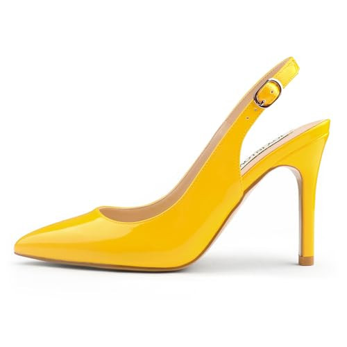 JOY IN LOVE Womens Slingback High Heels Stiletto Pointed Closed Toe Pumps Yellow 8.5 US | Amazon (US)