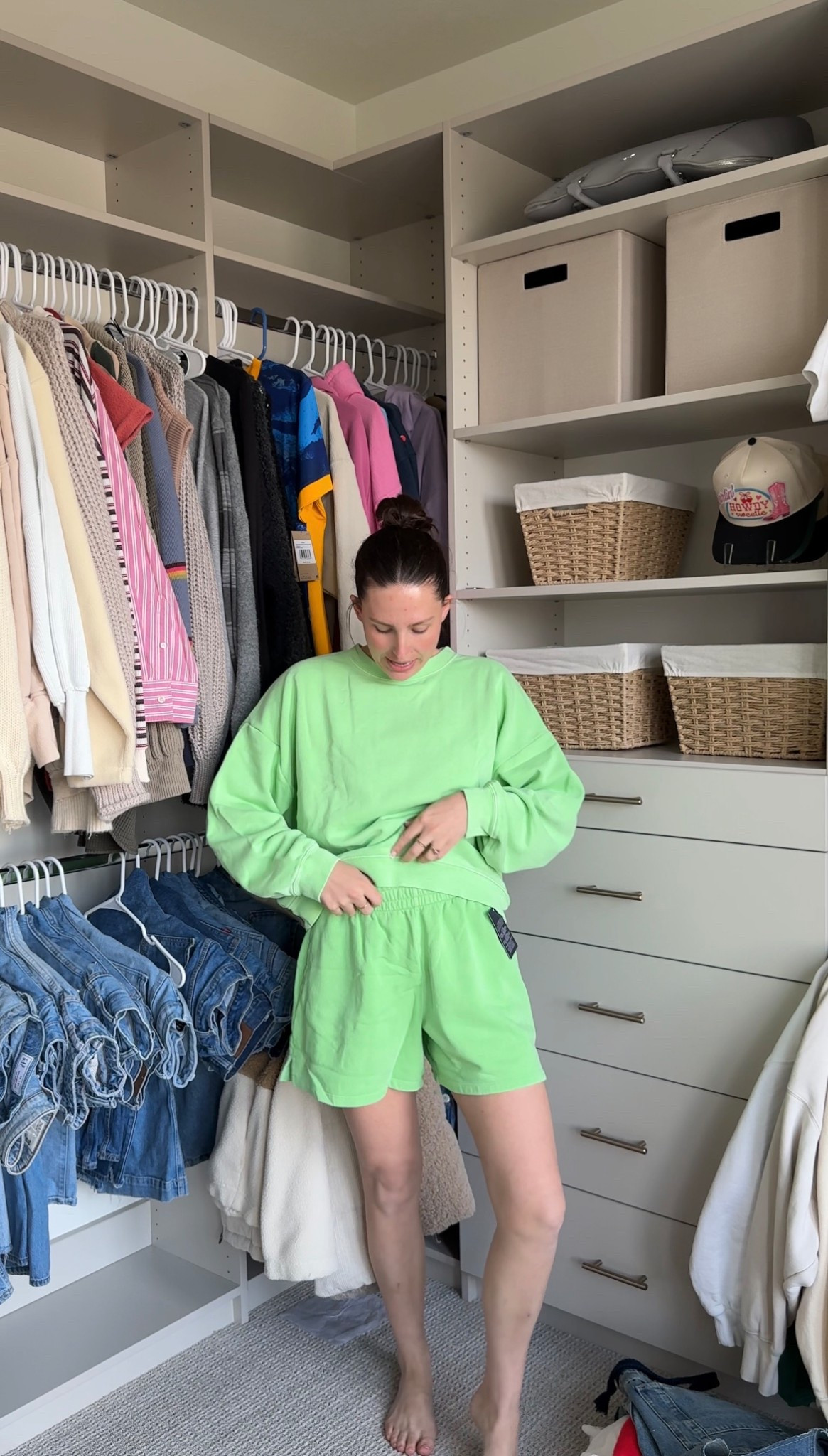 This set is 40% off right now! 
Wearing size small in both!