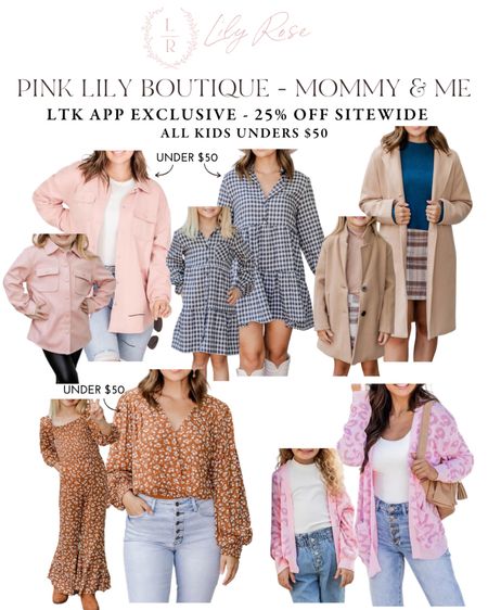 Mommy and me fall outfits from the Pink Lily Boutique #LTKSale. The perfect fall jackets, fall dresses and fall tops to match your mini me now up to 25% in the LTK app.

#LTKunder50 #LTKunder100 #LTKSale