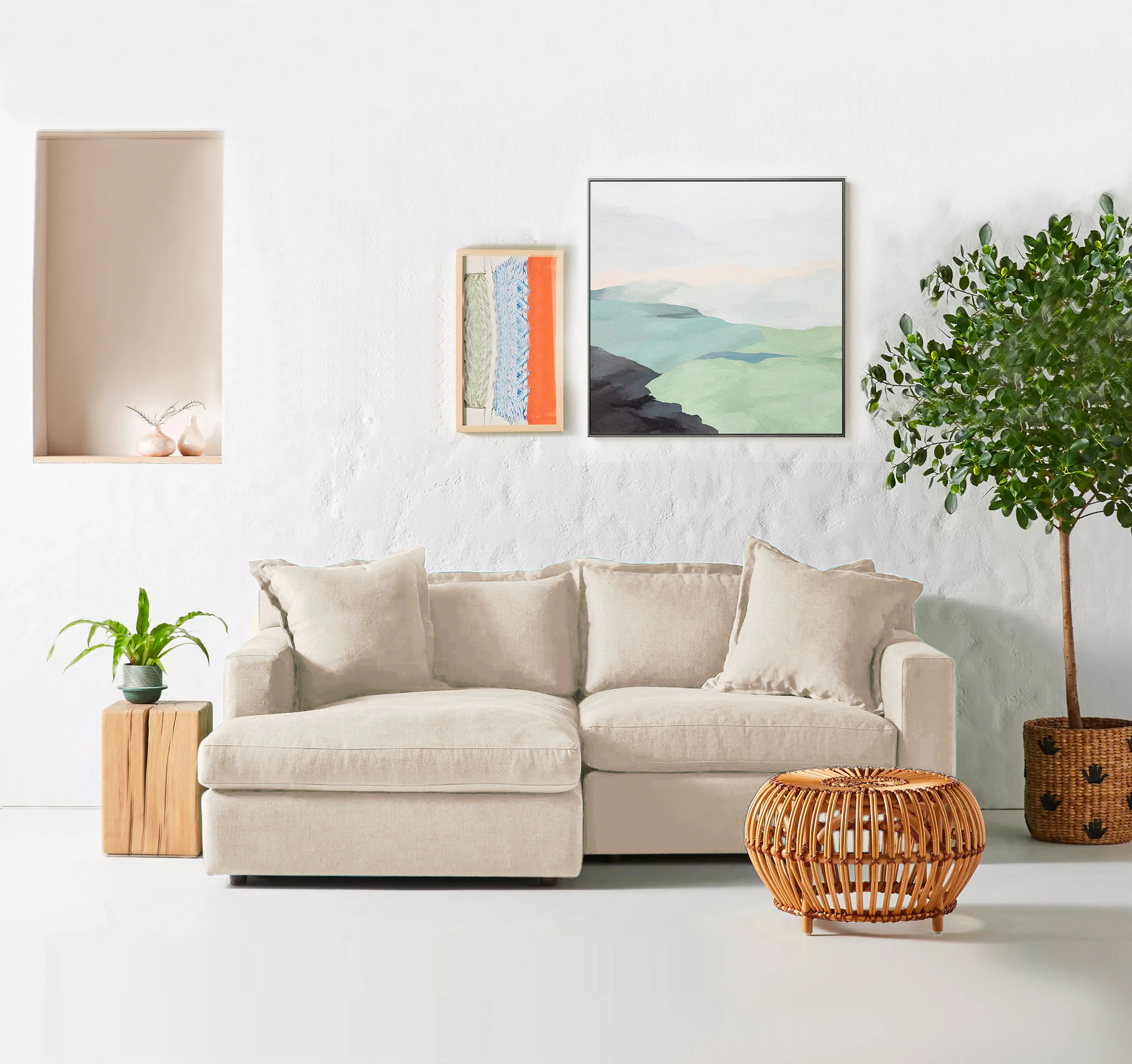 Lowe's Sofa 84.71-in W Casual Light Beige Linen 2-seater Reclining Sectional with Slipcover one_size in White | EEO-840-LBE | Lowe's