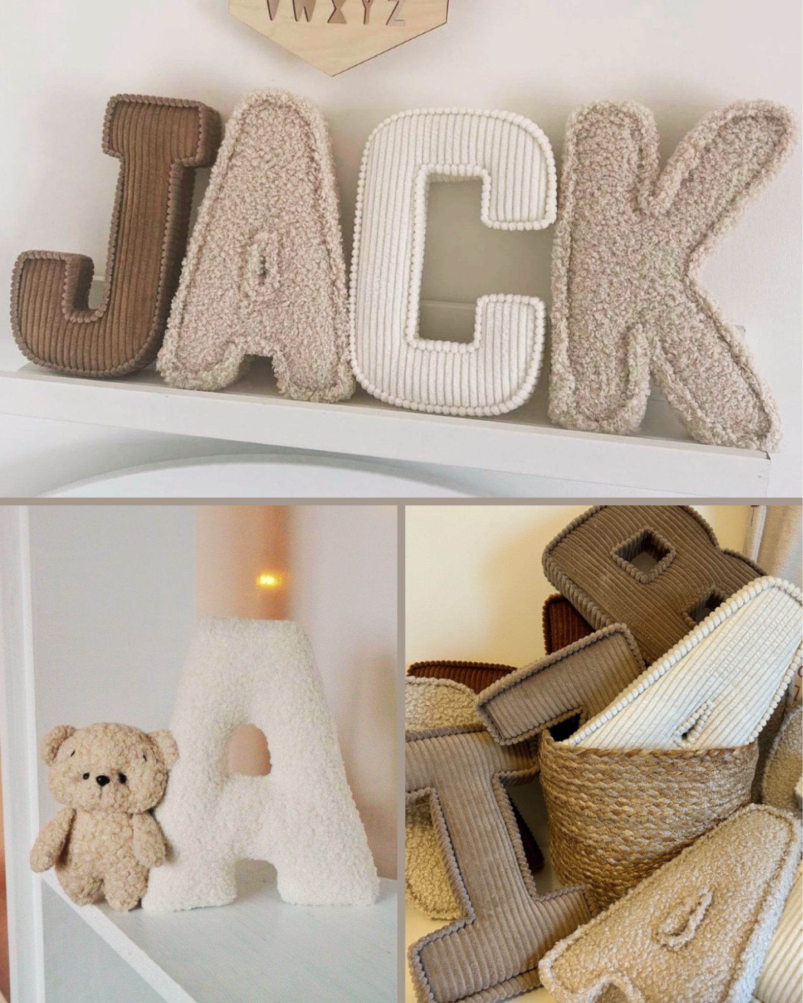 Neutral nursery decor: alphabet letter throw pillows. Baby gift, nursery home decor. *click links to see all avail color/pattern options

#LTKHome #LTKFindsUnder100 #LTKBaby