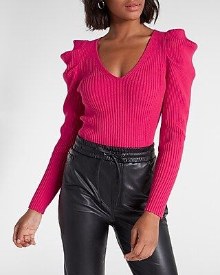 V-neck Puff Sleeve Sweater | Express