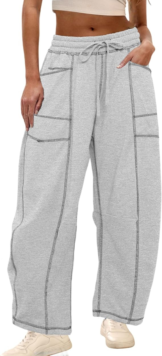 Athlisan Womens Baggy Barrel Pants Wide Leg Lounge Drawstring Sweatpants with Pockets | Amazon (US)