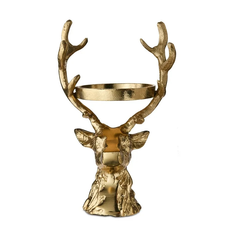 Cast Aluminum Stag Pillar Candle Holder, Gold, 11", by My Texas House | Walmart (US)