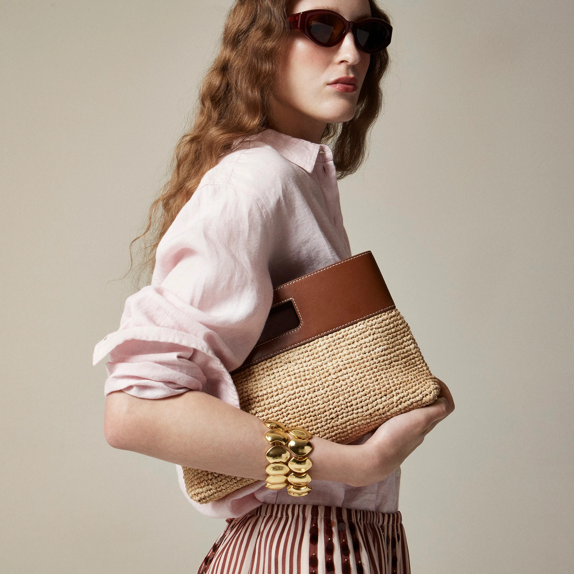 Handknotted raffia rectangular clutch with leather handles | J. Crew US