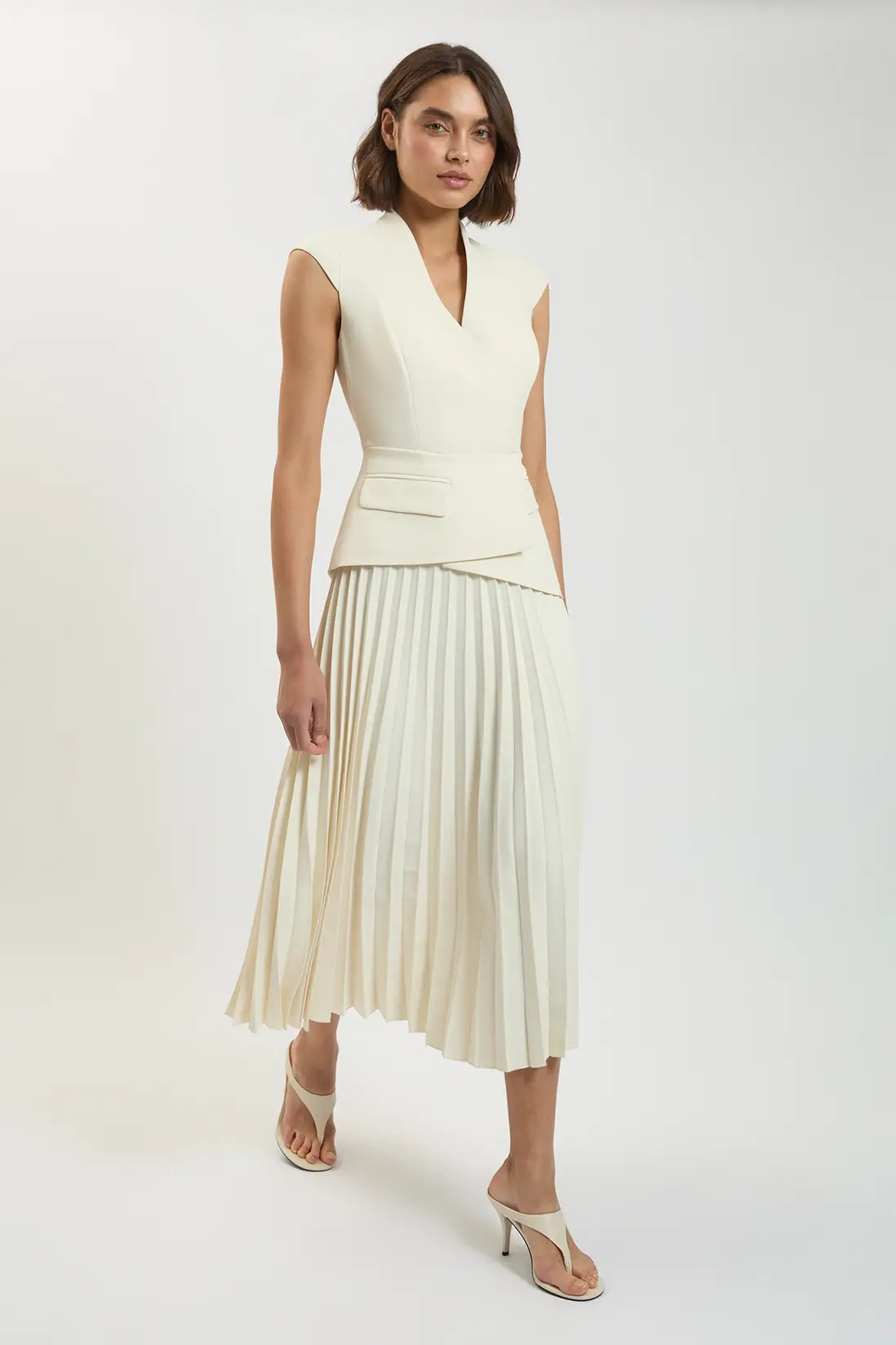 Tailored Crepe Asymmetric Pleat Maxi Dress | Karen Millen