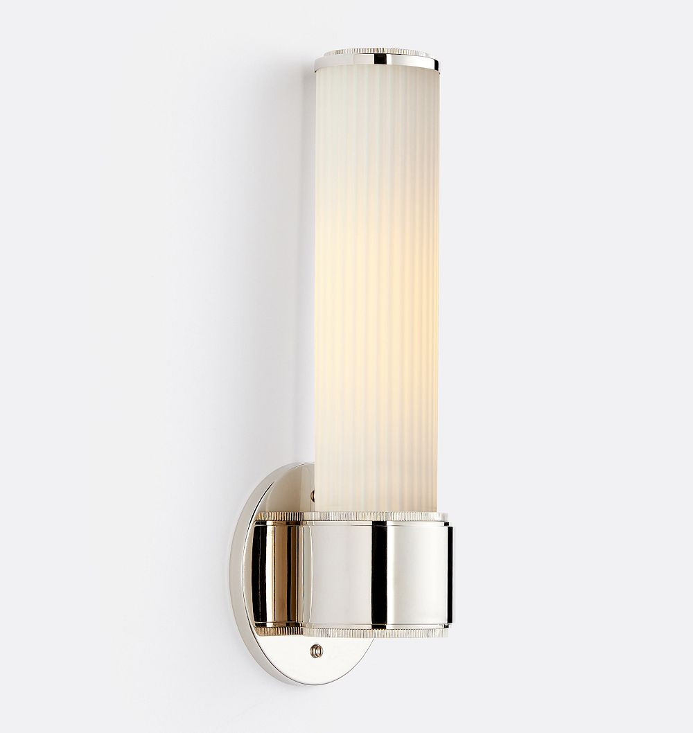 Rigdon Glass Sconce, 13"" Polished Nickel - Reeded Glass | Rejuvenation