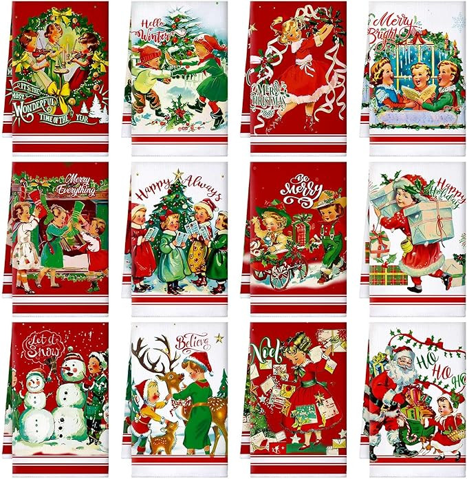 12 Pcs Christmas Kitchen Towels Dish Towels Vintage Winter Snowman Decoration Hand Towels Tea Xma... | Amazon (US)