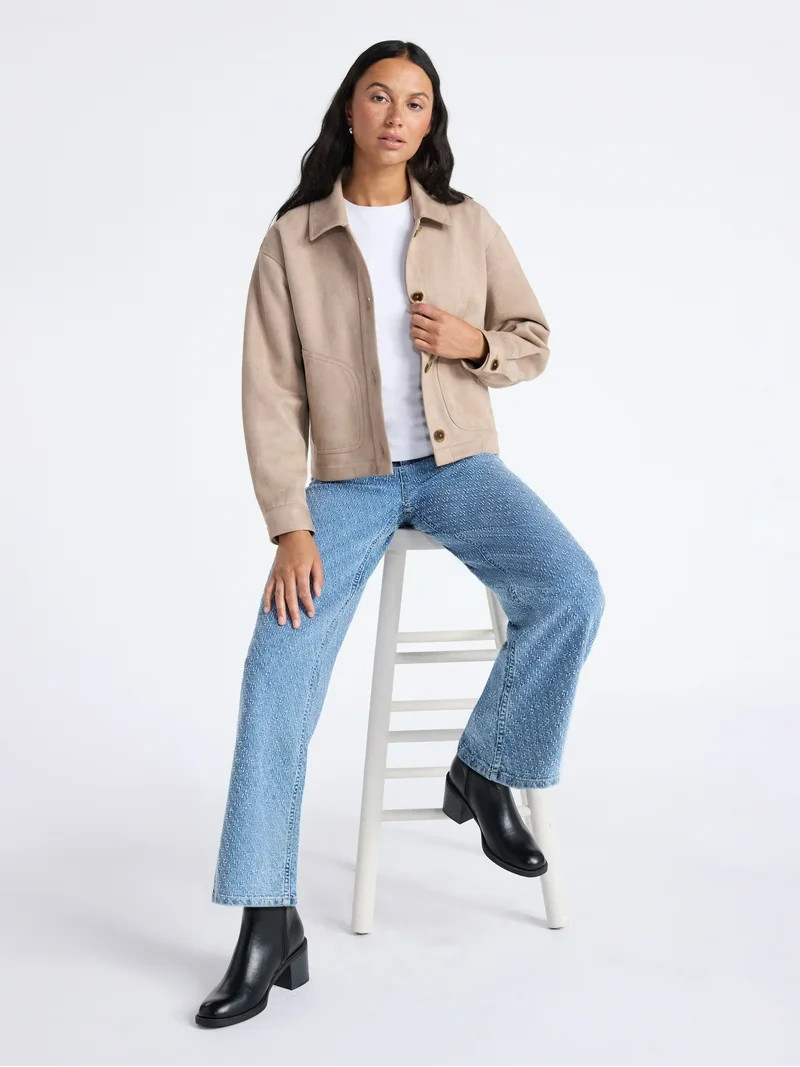 Time and Tru Women's High Rise Rhinestone Embroidered Wide Leg Jeans, Sizes 0-25 | Walmart (US)