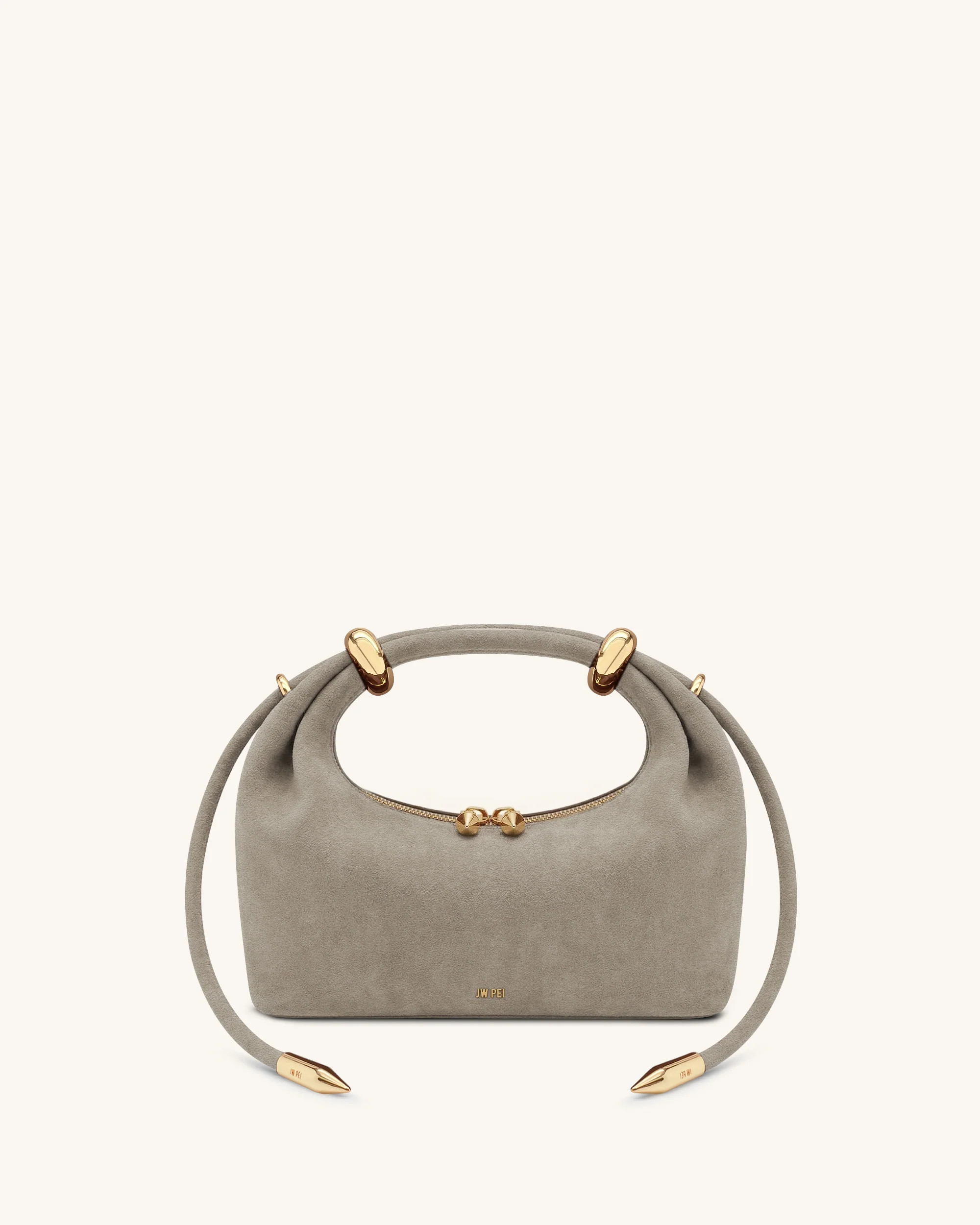 Ellie Faux Suede Metal Ring Embellished Top Handle Bag - Grey | JW PEI US