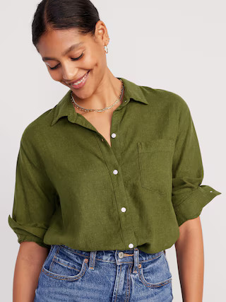 Linen-Blend Boyfriend Shirt for Women | Old Navy (US)