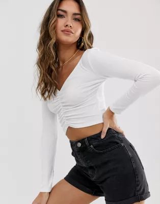 ASOS DESIGN top with V-front and back and ruching in white | ASOS (Global)