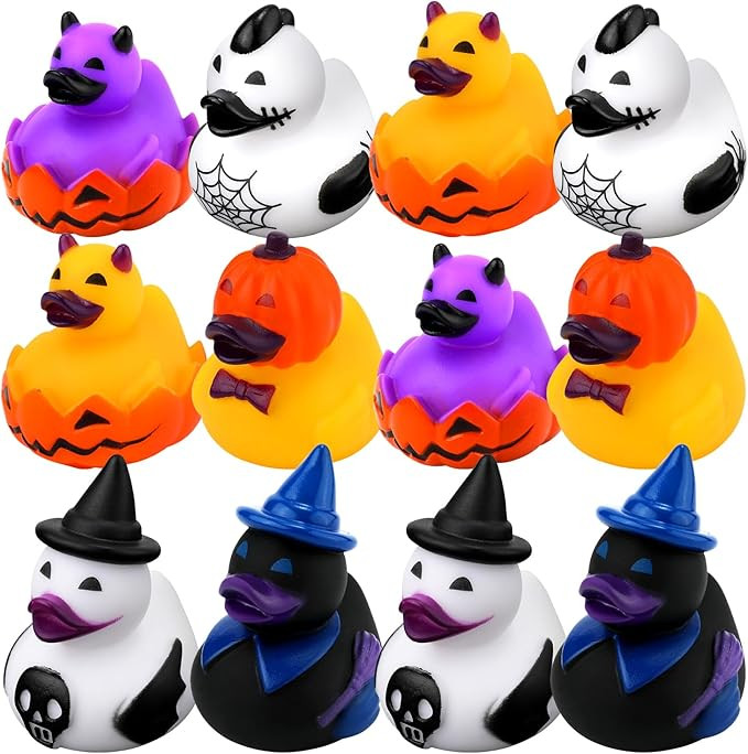 12pcs Halloween Rubber Ducks, Assorted Rubber Ducks Novelty Pumpkin Witch Devil Bath Ducky Toy Fl... | Amazon (US)