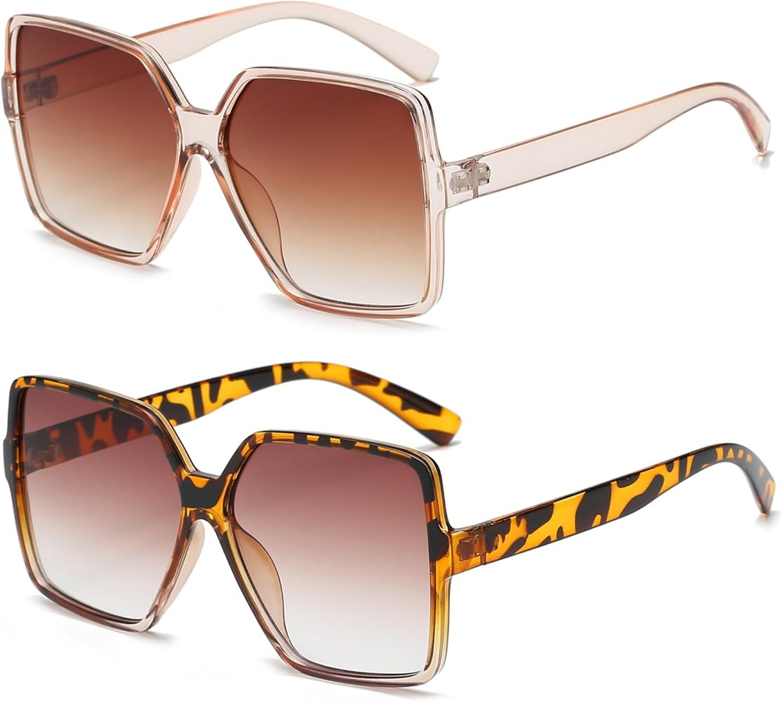 GRFISIA Square Oversized Sunglasses for Women Men Flat Top Fashion Shades | Amazon (US)