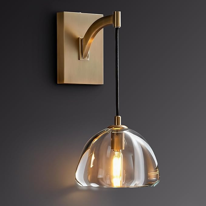 Crystal Dome Wall Sconce, Modern Brass Bathroom Wall Sconces, Gold Vanity Sconce Light for Bedroo... | Amazon (US)