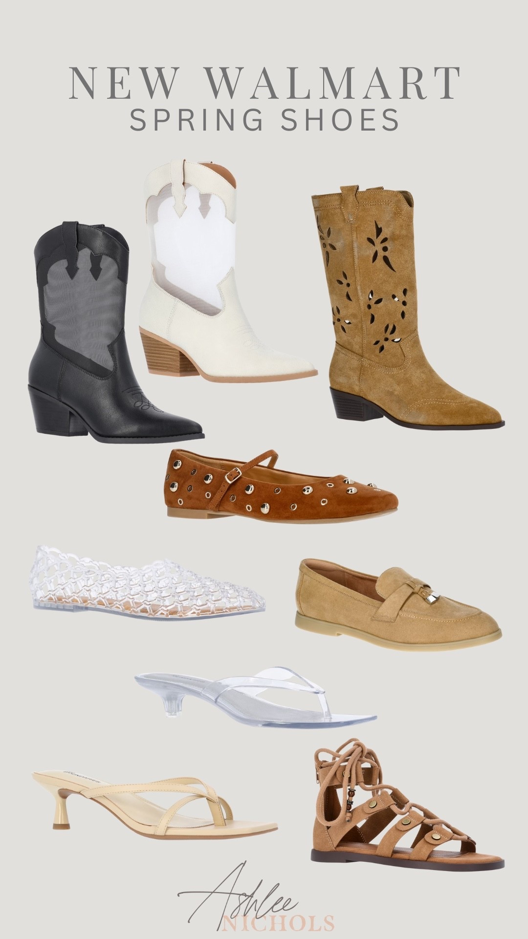 New spring shoes at Walmart!

Mesh boots, clear sandal, jelly sandals, suede flats, western boots

#LTKSeasonal #LTKootd