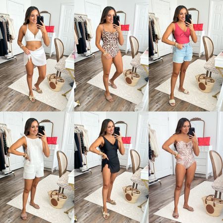 Swimsuits and cover ups for your warm weather trip! All $40 and under plus petite friendly! Which swimsuit is your favorite? 
Shop these looks and see my sizing details by following my closet profile (honeysweetpetite) in the @shop.ltk app. Direct link: 
.
.
.
.
.
.
.
.
.
.
#swimsuitseason #springbreakers #beachoutfit #petitestyle #petiteblogger #targetstyle #targetdeals #targetfashion #targetswim #targetrun #targetshopping #targethaul #stylereels #outfitreels #targetforthewin #targetshopping #swimwearlover #springoutfits 


White swimsuit top size 32b TTS 
White swimsuit bikini bottoms size small - a little room but I wouldn’t size down 
White sarong cover up size xxs/xs TTS 
Gold bow sandals size 5.5 but would prefer a 6 size up one size 

Leopard print swimsuit size xs TTS 
Beige sandals size 5.5 TTS 

Coral swimsuit size xs TTS 
Denim shorts size 2 TTS 
Ivory sandals size 5.5 TTS

White cover up romper size xs TTS 
Beige sandals size 5.5 TTS 

Black swimsuit size xs TTS
Black sarong cover up size xxs/xs TTS 
Gold bow sandals size 5.5 but would prefer a 6 size up one size 

Strapless beige swimsuit size xs TTS 
Beige sandals size 5.5 TTS 


#LTKswim #LTKunder50 #LTKtravel