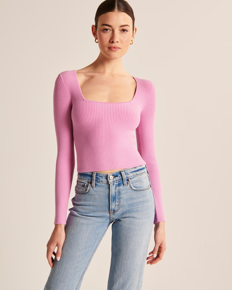 Long Sleeve Ottoman Squareneck Top | Abercrombie & Fitch (US)