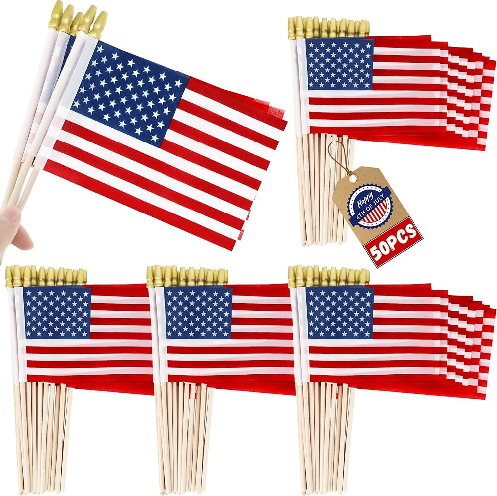 50 PCS Small American Flags on Stick, 4 x 6 Inches 4th of July Decorations, Tear Resistant Patrio... | Amazon (US)