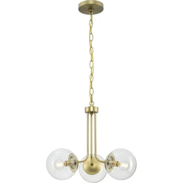 Avec Merrit Collection 3-Light Brushed Gold Contemporary Chandelier with Clear Glass Globe Shades | Walmart (US)