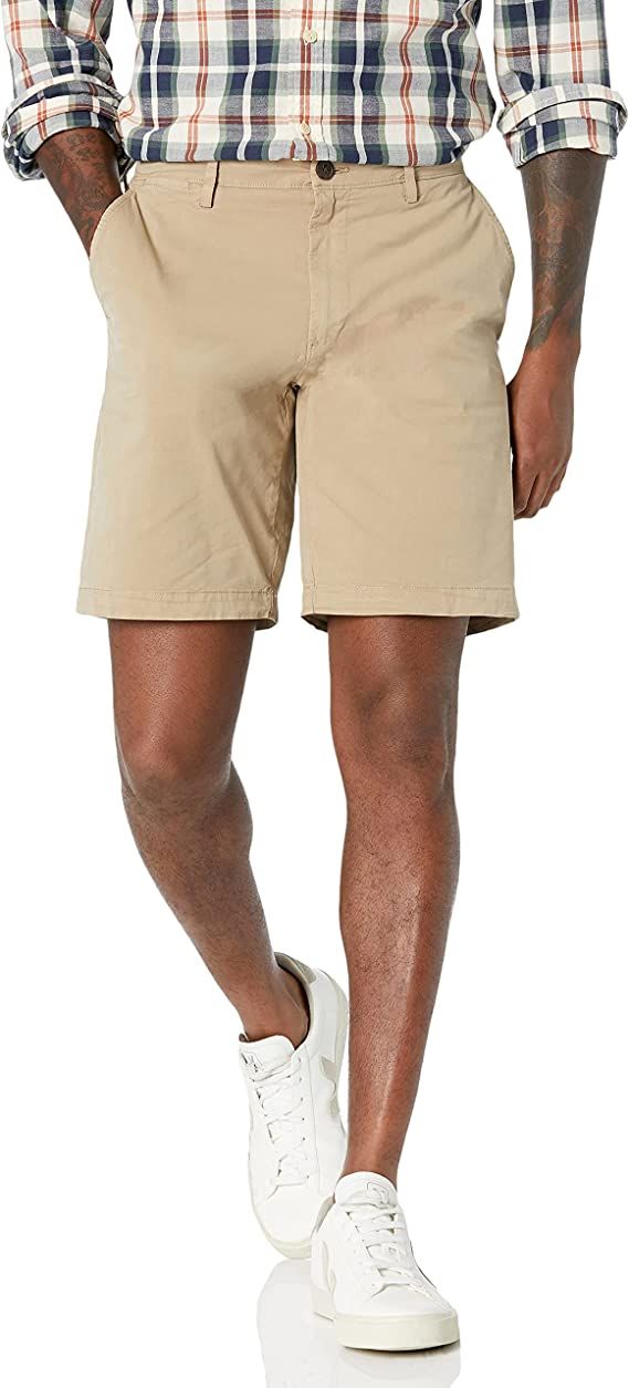 Goodthreads Men's 9" Inseam Flat-Front Comfort Stretch Chino Shorts | Amazon (US)