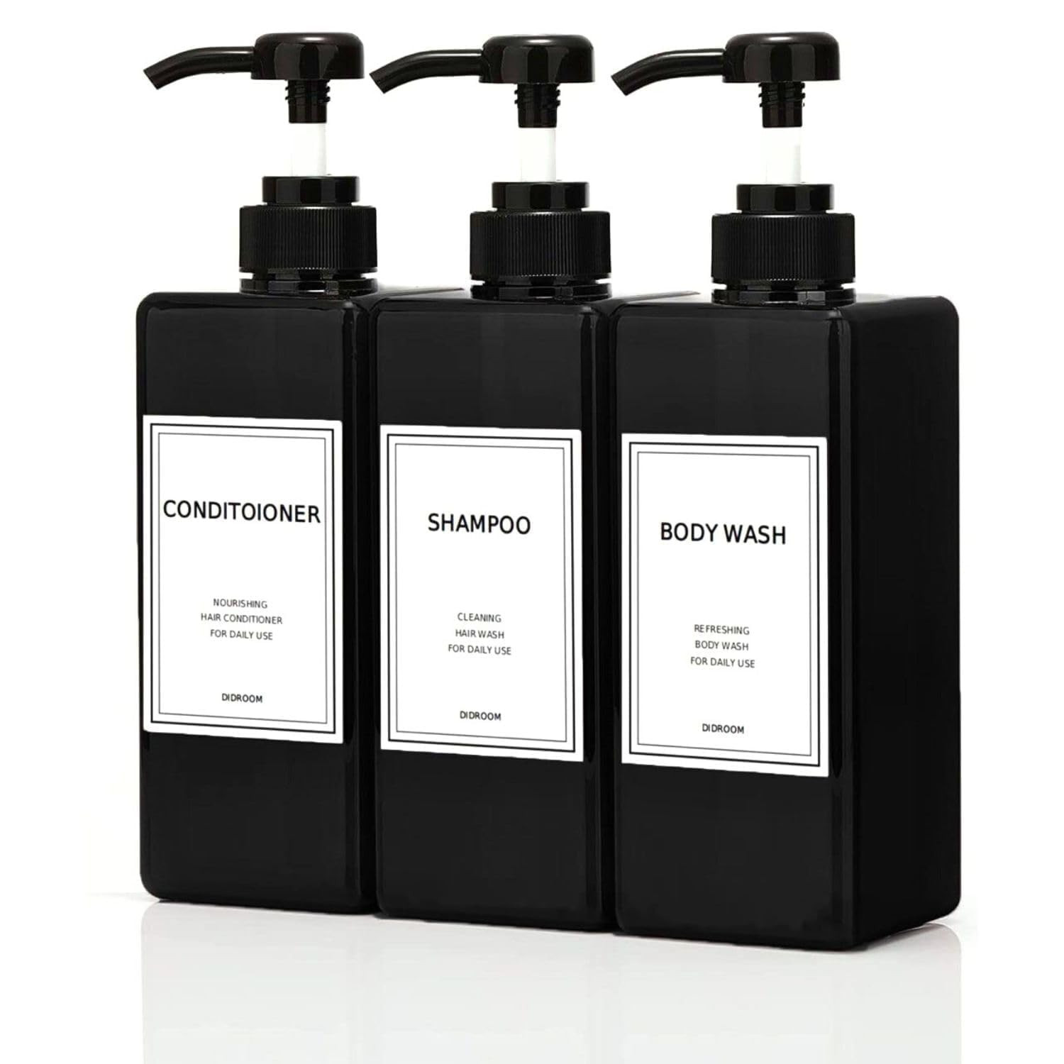 Modern Shampoo and Conditioner Dispenser (21 oz, Pack of 3) Refillable Pump Bottle Set Empty Show... | Amazon (US)
