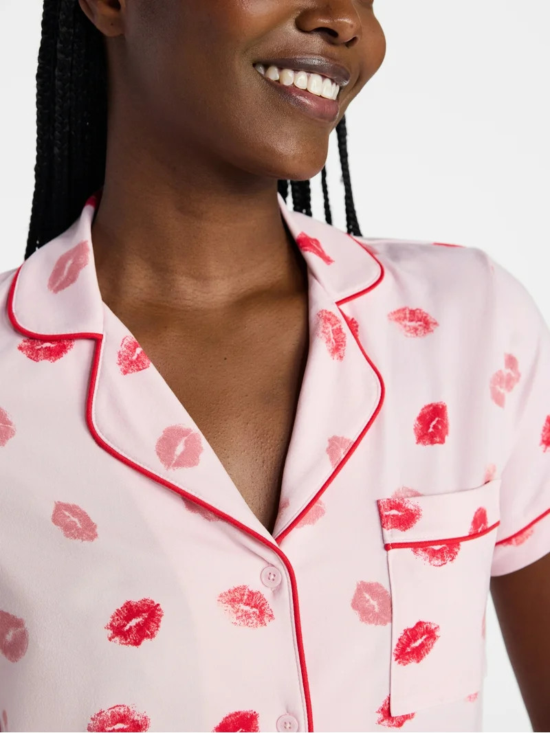 Joyspun Women's Dreamy Soft Collection Notch Top and Shorts Pajama Set, 2-Piece, Sizes XS-3X | Walmart (US)