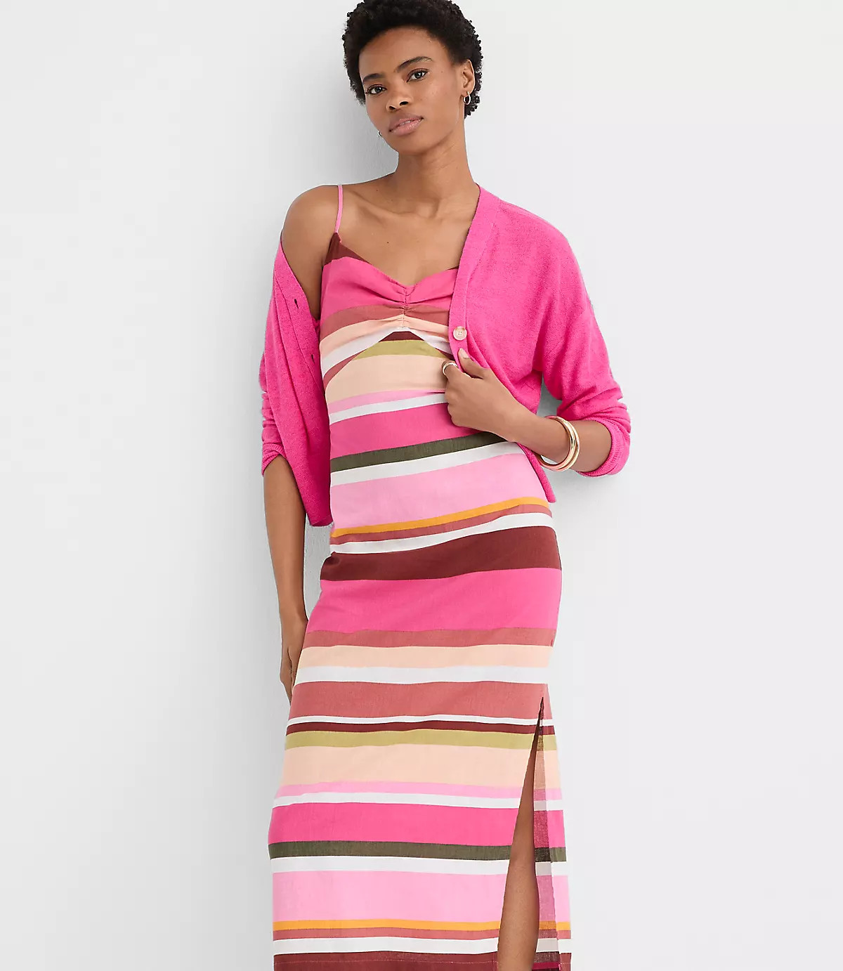 Striped Linen Cotton Strappy Midi Dress | LOFT